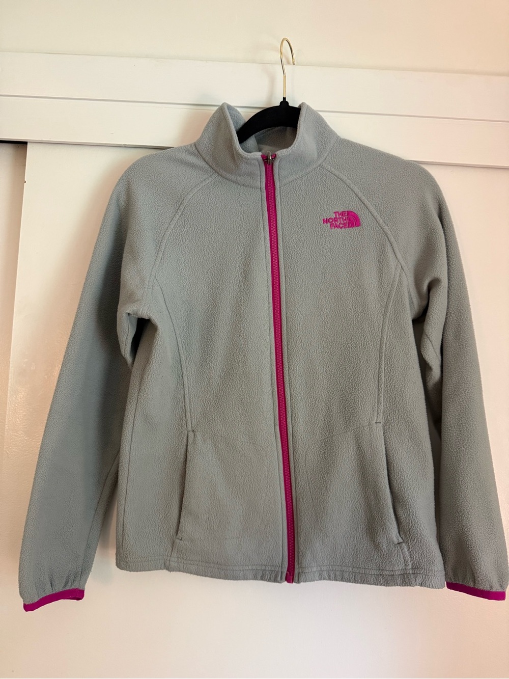 The North Face Light Gray Fleece Jacket with Pink Accents